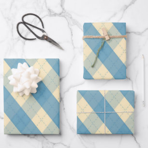 De MeanClique Blue Argyle Inpakpapier Vel