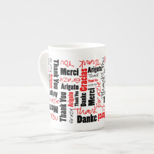 De meertalige Rode Zwarte "dankt u" Typografie Porselein Kop