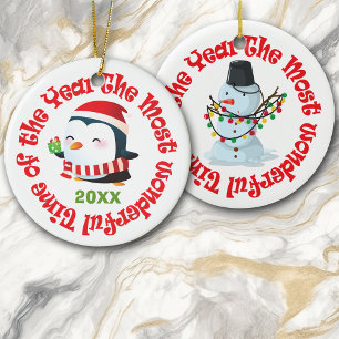 De meest fantastische tijd Penguin Snowman Keramisch Ornament