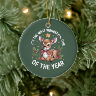 De meest wonderbaarlijke tijd Vintage hert Kerstmi Keramisch Ornament