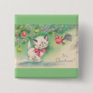 De meeste Mooie Vintage Katjes van Kerstmis Vierkante Button 5,1 Cm