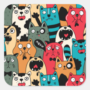 De menigte katten vierkante sticker