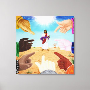 De menigte lachte (handen wijzen naar Jezus) schil Canvas Afdruk