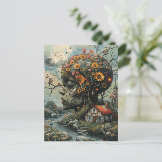 De menselijke boom beschutting vogels en bloemen briefkaart (Staand voorkant)