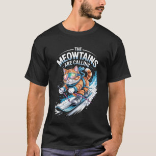 De Meowtains roepen Ski Cat Skier Grappige Skiër T-shirt