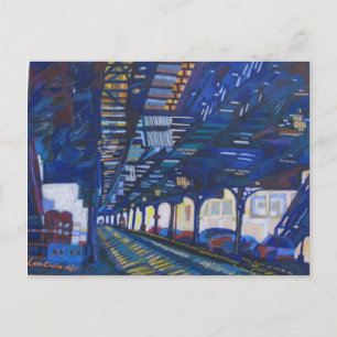 De metro in Upper Manhattan onder de sporen. Briefkaart