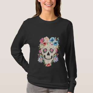 De Mexicaanse schedel met bloemen voor de dag van T-shirt