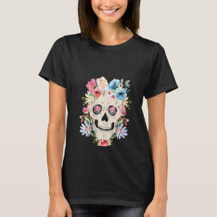 De Mexicaanse schedel met bloemen voor de dag van T-shirt
