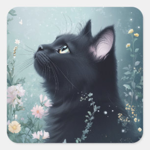 De middernachtelijke blik van een zwarte kat vierkante sticker