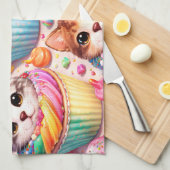 De mignons chatons et cupcakes, torchon de cuisine (Quart Plié)