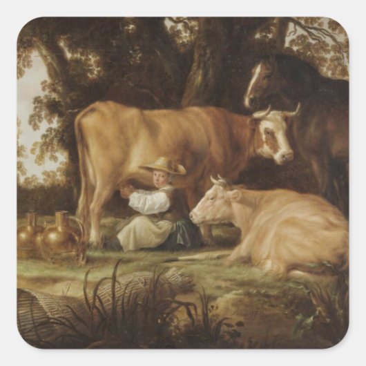 De Milkmaid Aelbert Cuyp Vierkante Sticker (Voorkant)