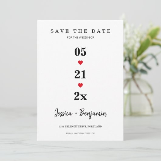 De minimale Foto slaat de datum op Save The Date (Staand voorkant)