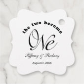 De minimalistische twee worden één bruiloft bedankjes labels (Achterkant)