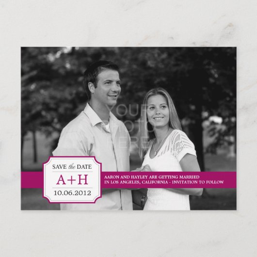 De moderne band Save the Date Briefkaart (Fuchsia) (Voorkant)