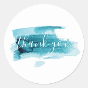 de moderne blauwe waterverf bedankt u . ronde sticker