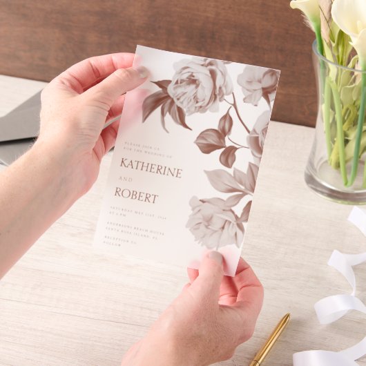 De moderne botanische Rozen bruiloft uitnodiging (Draagbaar)