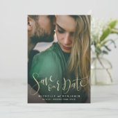 De moderne bruiloft van de manuscriptfoto bewaart  save the date (Staand voorkant)