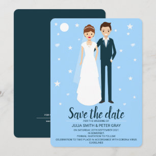 De moderne Cartoon van de Bride & van de Groom spa Kaart