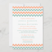 De moderne Chevron-trouwcollectie Peach & Mint Kaart (Voorkant)