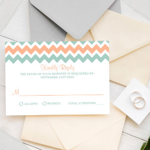 De Moderne Chevron Trouwcollectie Perzik & Mint RSVP Kaartje