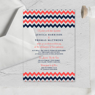 De moderne Chevron Wedding Collectie marine en kor Acryl Uitnodigingen
