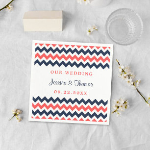 De moderne Chevron Wedding Collectie marine en kor Servet