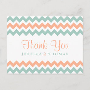 De moderne Chevron Wedding Collectie Peach & Mint Briefkaart