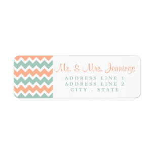 De moderne Chevron Wedding Collectie Peach & Mint Etiket