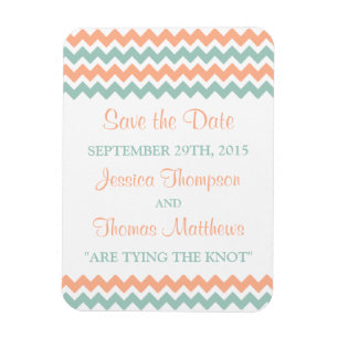 De moderne Chevron Wedding Collectie Peach & Mint Magneet