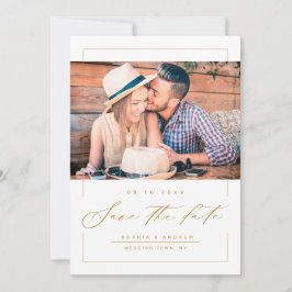 De moderne elegante bruiloft van de manuscriptfoto save the date
