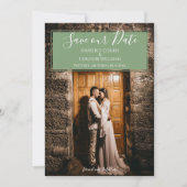 De moderne Foto bewaart de Datum | Moss Green Save The Date (Voorkant)