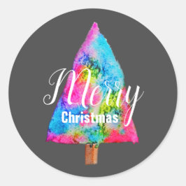 De moderne funky kleuren blauw en roze kerstboom ronde sticker