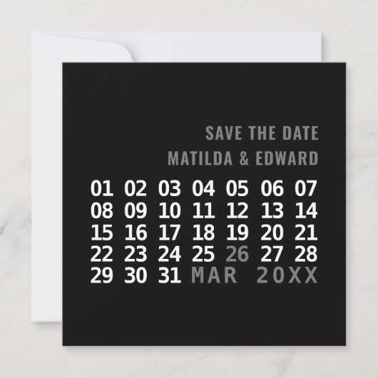 De moderne grafische kalenderbruiloft bewaart de d save the date (Voorkant)