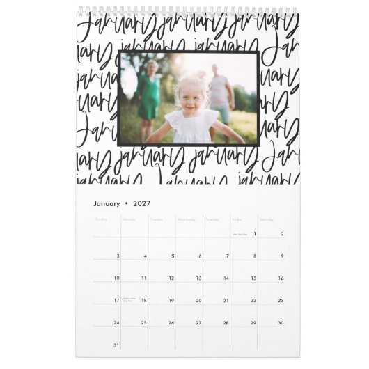 De moderne kalender van het markerpenfotoscript (Jan 2027)