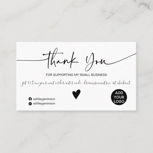 De moderne manuscript zwarte witte orde bedankt u visitekaartje (Voorkant)