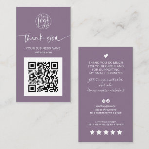 De moderne manuscriptQR code paarse orde bedankt u Visitekaartje