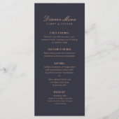De moderne Navy en Roos Gold Wedding Menu (Voorkant)