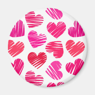 De moderne rode en roze Doodled Hearts Valentijn Magneet