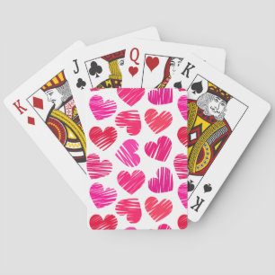 De moderne rode en roze Doodled Hearts Valentijn Pokerkaarten