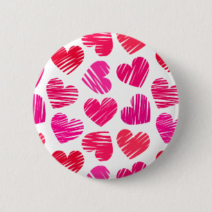 De moderne rode en roze Doodled Hearts Valentijn Ronde Button 5,7 Cm