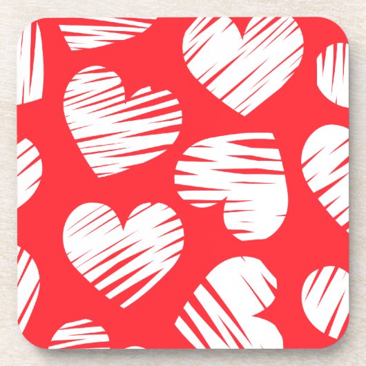De moderne rood-witte Doodled Heart Valentijnsdag Drankjes Onderzetter (Voorkant)