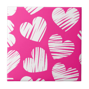 De moderne roze en witte Doodled Heart Valentijnsd Tegeltje