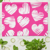 De moderne roze en witte Doodled Heart Valentijnsd Theedoek (Gevouwen)