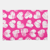 De moderne roze en witte Doodled Heart Valentijnsd Theedoek (Horizontaal)