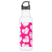 De moderne roze en witte Doodled Heart Valentijnsd Waterfles (Voorkant)