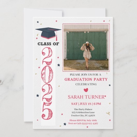 De moderne roze klasse van 2025 Afstuderen Kaart (Voorkant)