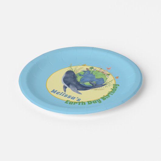 De moderne Schattigee verjaardagsblauwe vinvis Papieren Bordje (Gekanteld)