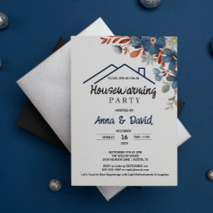 De moderne Waterverf Floral Housewarming Party Kaart