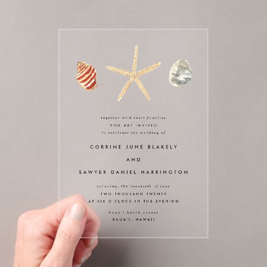 De moderne Waterverf Seashells bruiloft Acryl Uitnodigingen (Insitu (Draagbaar))