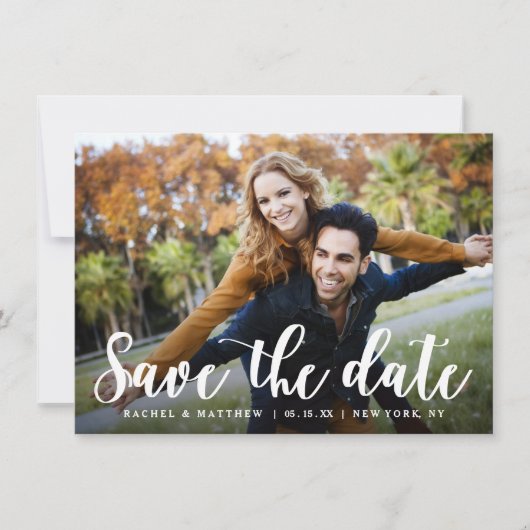 De moderne Witte Foto van het Manuscript sparen de Save The Date (Voorkant)
